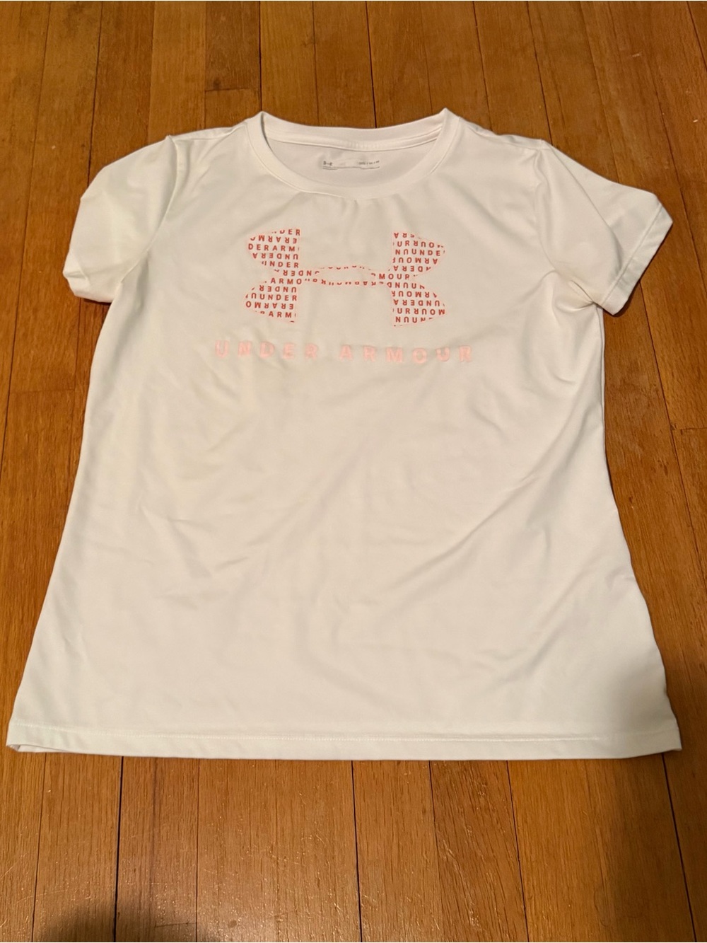 Under Armour White Short Sleeve Tee with Light Pink Logo